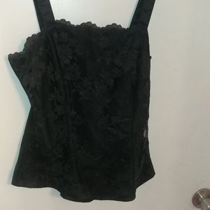 Cute Black Lace Front Overlay Tanktop